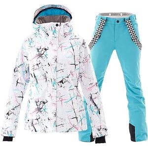 Women's Ski Jackets and Pants Set Windproof Waterproof Insulated Snowsuit Winter Warm Snowboarding Snow Coat, S, Snow 