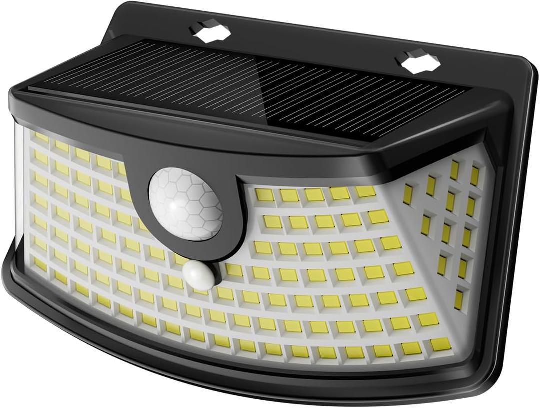 Aootek New Solar Motion Sensor Lights 120 LEDs with Lights Reflector,270 Wide Angle, IP65 Waterproof, Step Lights for Front Door, Yard, Garage, Deck (Black, Daylight White, 1-Pack)