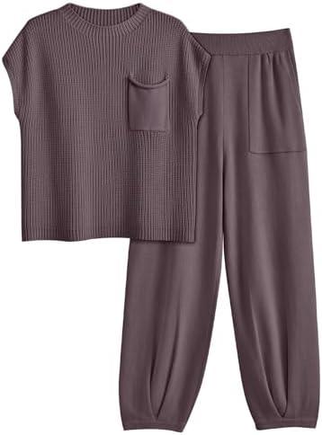 LILLUSORY 2 Piece Knit Sets For Women Trendy Sweatsuit Sets Large