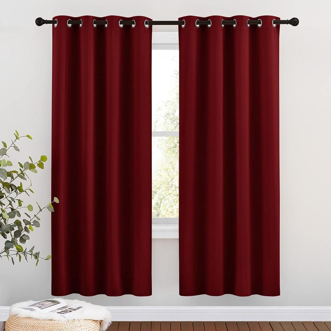 NICETOWN Blackout Curtain Panel Grommet - Home Decorations Thermal Insulated Solid Grommet Top Blackout Living Room Panels/Drapes for Gift (Burgundy Red, 1 Pair, 46 x 72-Inch)