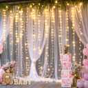 10ft x 10ft White Tulle Backdrop Curtain with Lights String for Parties Wedding Bridal Shower Sheer White Curtain Backdrop for Birthday Baby Shower Photo Booth Background Decorations
