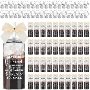 Skylety 40 Set Employee Team Appreciation Gifts Bulk with 13.5 oz Skinny Plastic Cup Lid Straw Keychain Graduation Teacher Gift Thank You Women Coworker Staff(May You Be Proud,Beige)