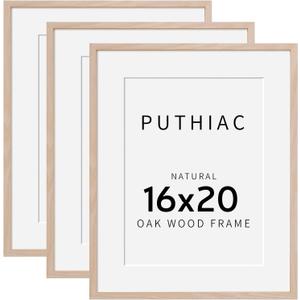 puthiac 16x20 Oak Wood Frames -16"x20" Poster Frames for Wall, 16x20 Picture Frames for Wall, 16 x 20 Picture Frames, 16 x 20 Frames for Wall(3 Pack, Beige) (16x20, Beige-3P)