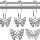 Decorative Shower Curtain Hooks,12PCS Butterfly Curtain Hooks Shower Ring,Rustproof Shower Curtain Hanger Clips, Shower Hook Ring for Shower Curtain Rod,Bathroom Decoration Accessories,Silver