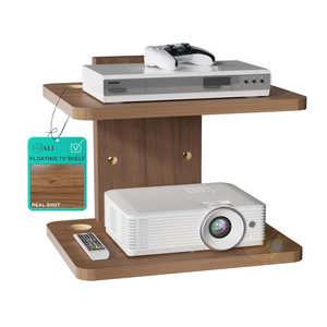 WALI Floating TV Shelf, 2 Tier Projector Shelf for DVD Players, Routers, Game Consoles, Cable Boxes, Living Room Decor Accessories, Wall Mount Shelves Holds Up to 22lbs (CS202N), 2Shelf, Walnut Brown