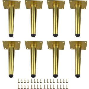 8pcs 6 inch (15cm) Shiny Gold Metal Furniture Legs, Straight Metal Cabinet Legs with Level Feet