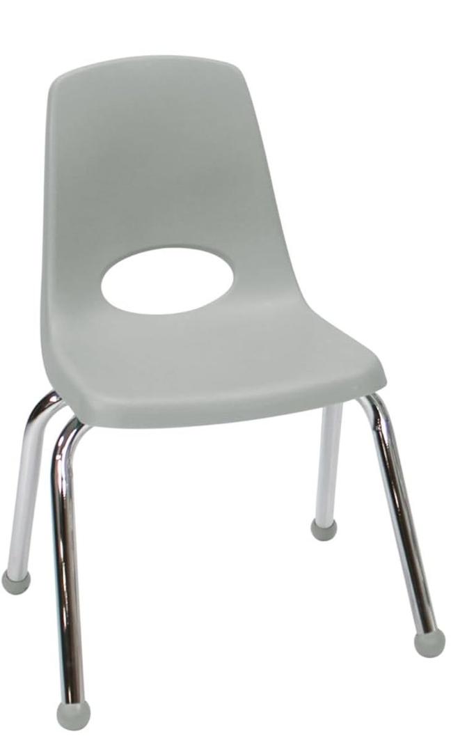 FDP 14" School Stack Chair,Stacking Student Seat with Chromed Steel Legs and Ball Glides For In-Home Learning or Classroom - Light Gray (1 pc), 10363-LG