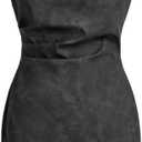 Women's PU Leather Ruched Bodycon Dresses Mock Neck Sleeveless Zipper Mini Tank Dress (Large, Dark Grey)