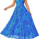 BTFBM Women Summer Floral Maxi Dresses Elegant Spaghetti Strap Dress Printed Party Dress Beach Long Dresses (Blue, XL)