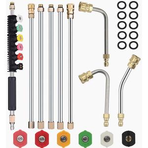 Selkie Pressure Washer Extension Wand Upgrade Power Washer Lance with Spray Nozzle Tips,30,90,120 Curved Rod, 1/4Quick Connect, Replacement for Anti-Leaked Ring 4000 PSI (97INCH)