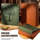 Ovesmusl Leather D Ring Binder Fits 8.5"x11" Letter Size Paper, 2 Inch D-Ring Binders Holds 550 Sheets, Notepad Paper Cover Loose Leaf Organizer with Inner Pockets, Green Tree