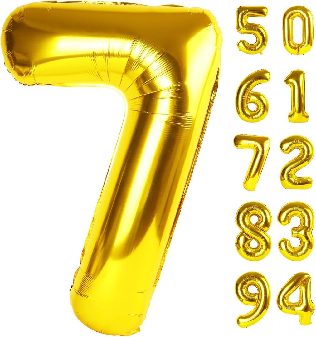 Gold 7 Balloon, Number Balloon 40 Inch, Gold Party Decorations, 7th Balloon Number, Gold Seven Birthday Decorations, Number 7 Balloon