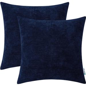HWY 50 Navy Blue Throw Pillow Covers 20x20 Inch for Couch Sofa Living Room, Chenille Soft Comfy Solid Decorative Square Throw Pillows Case Set Cushion Cover Pack of 2 (20" x 20" (Pack of 2))