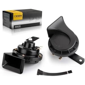 FARBIN Horns Auto Horn 12V Car Horn Loud Dual-Tone Waterproof Electric Snail Horns Kit Universal for Any 12V Vehicles Black (Black horn, 12v)