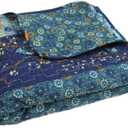 Lush Decor Royal Empire Reversible Cotton Throw Blanket, 50" W x 60" L, Peacock - Colorful Boho Patterns - Blue Throw - Fall Quilted Throw - Bohemian Striped Cotton Blanket For Bed, Couch, Or Chair