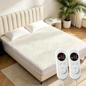 Heated Mattress Pad - Queen Size(60"x80"),Electric Bed Pad,Bed Warmer,Dual Zone Control,8 Heat Settings,10 Hour Auto Off,Overheat Protection,Deep Pocket,Machine Washable,Beige