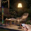 Outdoor Floor Lamp Solar/USB Charging Waterproof Cordless Rechargeable Patio Lamp with Light Sensor, Dimmable Warm White+RGB LED Ambient Light for Yard Garden