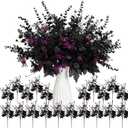 Giegxin 20 Pcs Halloween Floral Picks Halloween Decorations 19.5inch Black Artificial Flowers Branches Eucalyptus Stems Glitter Spiderweb Maple Leaf Stems for Home Indoor Party Vase Arrangement Decor