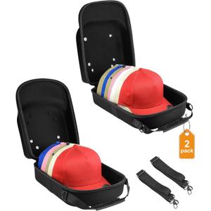 Set of 2 Hard Hat travel Cases for Baseball Caps - Hat Storage Organizer Holder with Handle, Shoulder Strap and Trolley Sleeve, Protect up to 10 Hats for Outdoor and Home Storage, Black