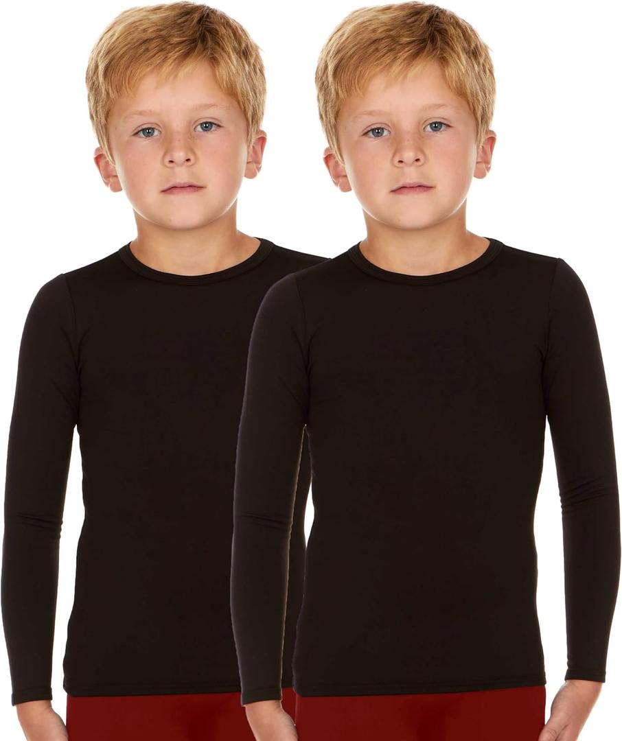 Thermajohn Thermal Underwear for Kids Boys Thermal Shirts for Winter Cold Weather Tops for Boys Kids 2 Pack (Black, Medium)