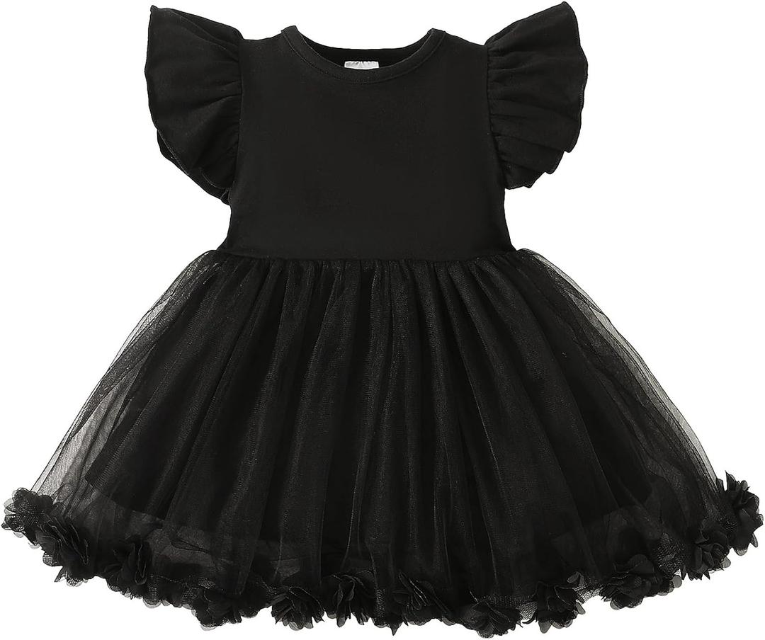 Baby Girl Butterfly Dress Tutu Ruffle Sleeveless Dresses Photograph Party Outfits Birthday Gift (12-18 Months, Black-1)