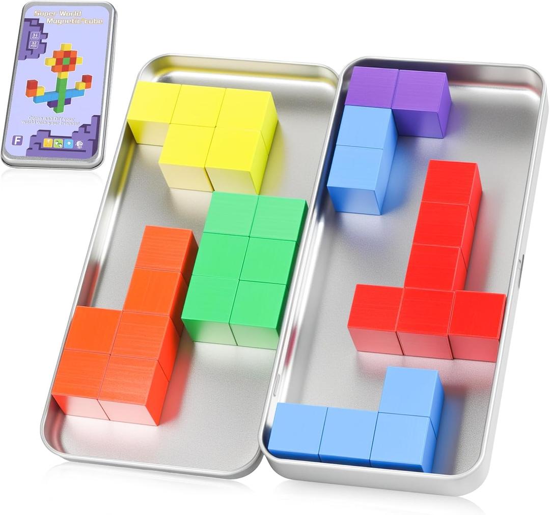 Magnetic Blocks with Magnet Iron Box - Travel Magnetic Building Toys for Toddlers Kids Ages 4-8, Road Trip Sensory Toy Christmas Birthday Gifts for Boys & Girls - 32Pcs