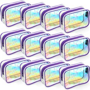 Weewooday 12 Pieces Clear Makeup Bags Cosmetic Storage Bags PVC Zipper Pouches Travel Waterproof Makeup Plastic Case for Women Organizing Toiletries Traveling Bathroom(Small,Dazzling)