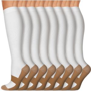 Copper Compression Socks 15-20 mmHg for Men & Women 8 Pairs – Circulation Support for Nurses, Travel, Running, Hiking, Soccer (White, L/XL)