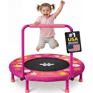 Happin 36'' Toddler Trampoline Indoor, Foldable Mini Trampoline for Kids Ages 2-6, ASTM Certified, Adjustable Handle, Safety Pad for Indoor & Outdoor, Baby Trampolines, for Boy & Girl