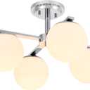 Chrome Semi Flush Mount Ceiling Light, 4-Ligh Modern Kitchen Lighting Fixtures with Globe Glass Shade, Hallway Light Fixtures Ceiling Mount for Dining Room, Living Room, Bedroom, Foyer