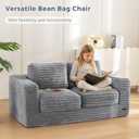 MAXYOYO Giant Bean Bag Chair for Adults, Upholstered Loveseat Floor Sofa with Pillows and Armrests, Large Bean Bag Sofa Plush Chair Bean Bag Couch for Bedroom Living Room, Grey