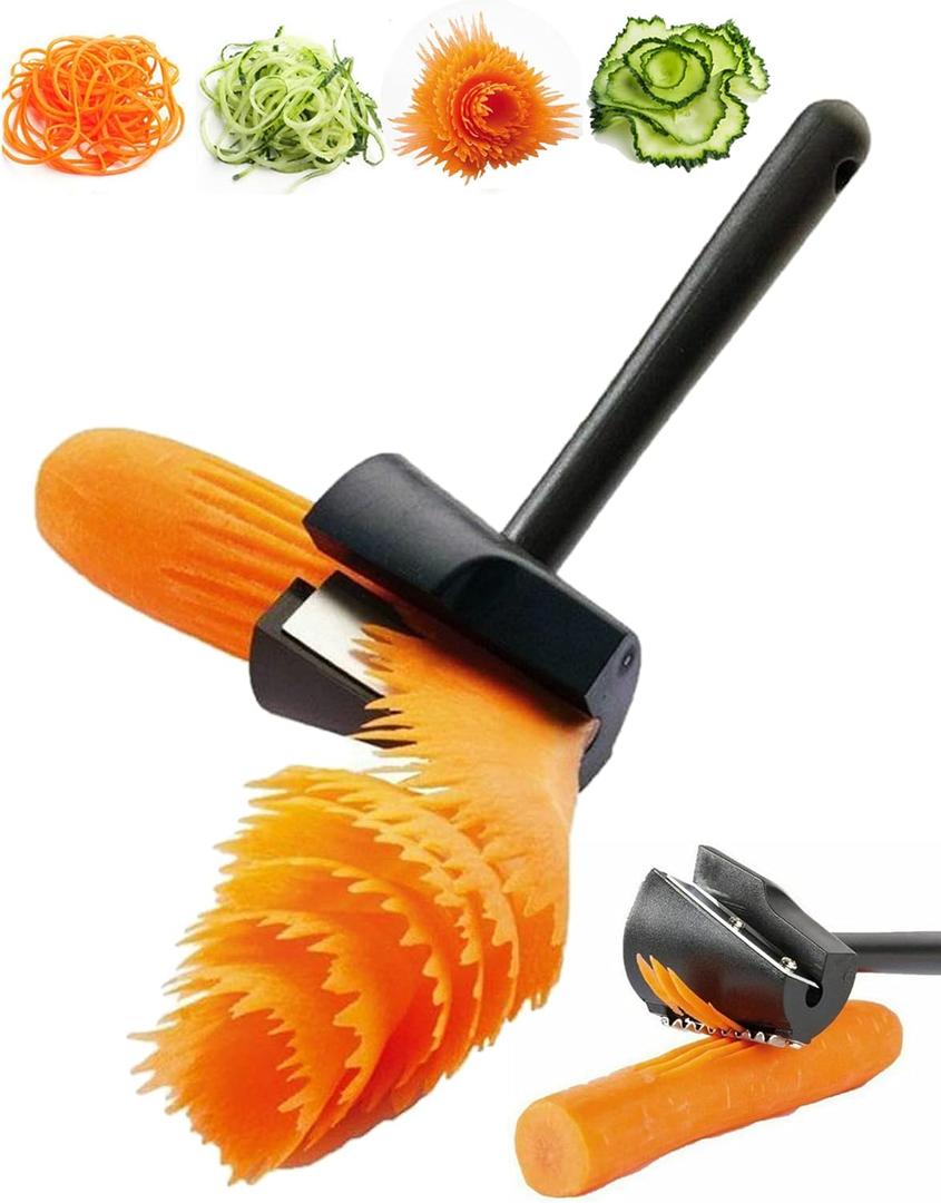 Carrot Curler and Peeler, Black Carrot Spiral Shred Slicer Root Vegetables Fruits Slicer Sharpener Garnishing Tool (Plastic)