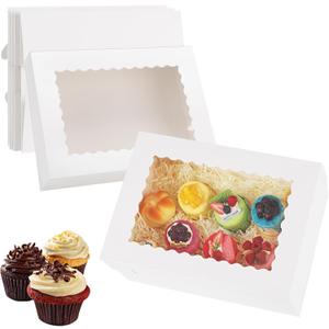 12 Sets 14x10x4 Inch White Bakery Boxes Half Sheet Cake Boxes with Window, Large Treat Boxes for Pastry Baking Cake Donuts Cupcake Pie Packaging
