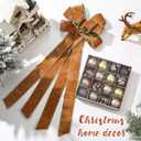 17 Pcs Brown Christmas Tree Decorations Set Large Velvet Wreath Bow 16 Christmas Ball Ornaments Holiday Tree Topper Bows Stripe Dot Hanging Ball for Party Staircase Fireplace