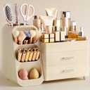 HBlife Makeup Organizer with Brush Holder for Vanity, Large Plastic Bathroom Countertop Organizer Skin Care Storage, Easy to Store Lipsticks, Nail Polishes, Perfumes, Eyeshadow Palettes, All Beige