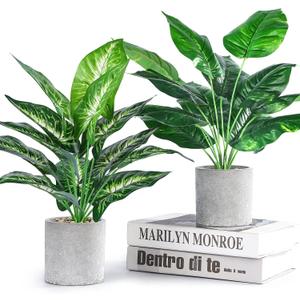 JC nateva 2pcs 16" Fake Plants Artificial Plants Tropical Faux Plants Indoor for Bathroom Kitchen Office Home Sage Green Decor