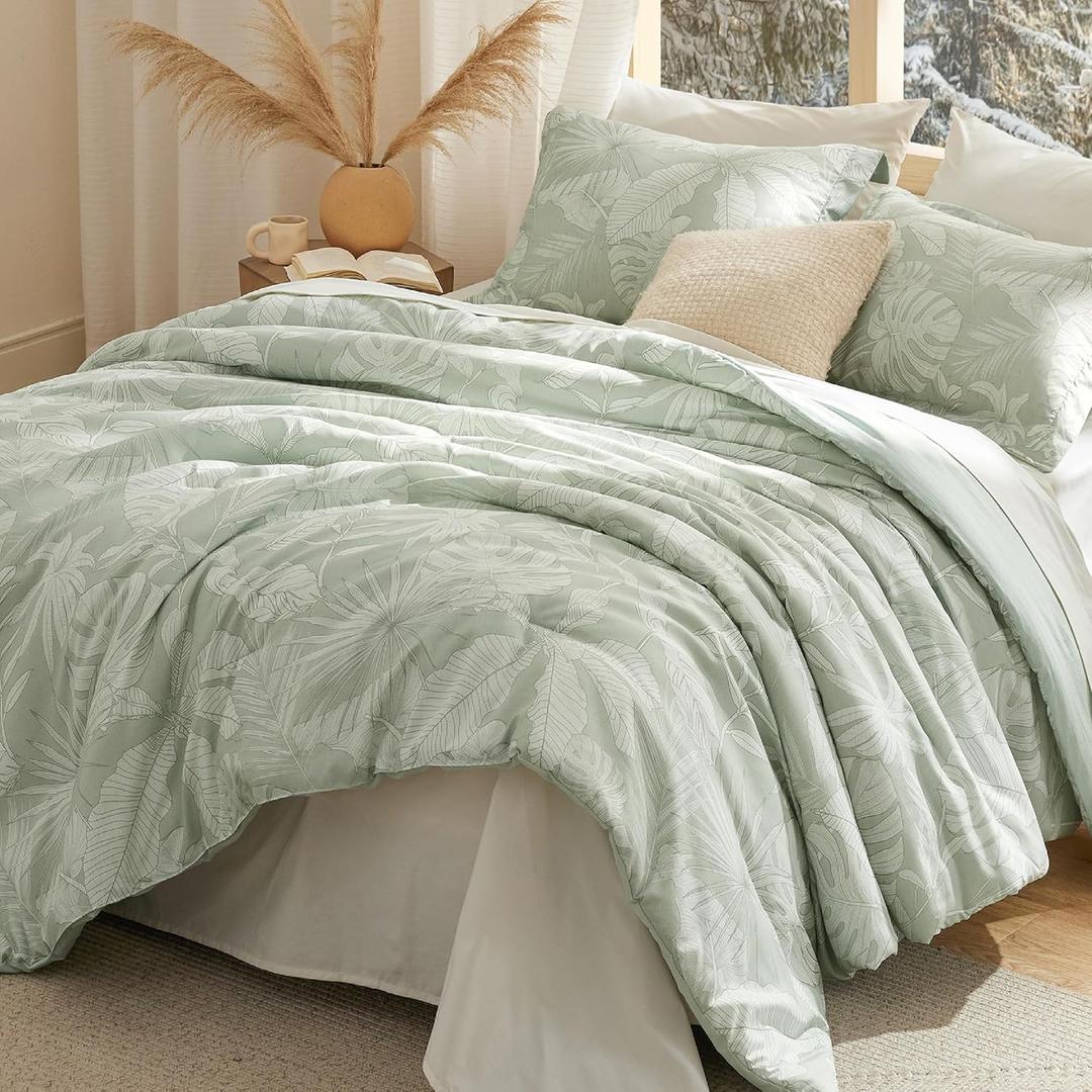 Bedsure Bed in a Bag Queen Size 7 Pieces - 100% Cotton Sheet and Polyester Bedding Comforter Sets, Soft Cute Floral Bed Set with Botanical Flowers Comforter, Cotton Sheets, Pillowcases & Shams