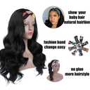 Colorful Queen Glueless Headband Wig Long Black Body Wave Headband Wigs for Black Women Synthetic Natural Looking Wavy Wig Heat Resistant 180% Density (26inch, 1B#)
