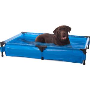 K&H Pet Products Portable Dog Pool & Pet Bath for Dogs and Puppies, Swimming Pool for Large Pets, Heavy Duty Liner with Metal Frame, Easy Drain Plug, Foldable - Extra-Large 50 X 32 X 9in Chill Blue