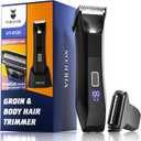 VIKICON 2-in-1 Manscape Trimmer & Shavers for Men: No-Nick Full Body Electric Razor for Pubic, Balls, Back Hair w/Dual-Head Trimmer & Foil Blades - Waterproof Groomer Kit w/Light, Travel Lock & Pouch