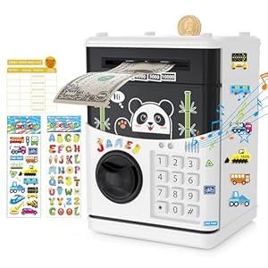 JUNEU Piggy Bank for Kids, Toys for 5 6 7 8 9 10 Year Old Kids Birthday Gifts, Electronic Kids Piggy Bank, Money Savings Box ATM Auto Scroll Cash Coin Bank, Cool Stuff for Girls Boys
