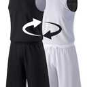 1 Set of Men's Reversible Basketball Jersey and Shorts, Double-Sided Custom Athletic Uniforms for Team Sports Practice (Black/White, Large)