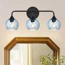 MELUCEE 25 Inch 3-Light Bathroom Light Fixtures Black
Vanity Lights with Blue Striped Swirl Glass Shade, Mid-Century Modern Bathroom Vanity Light Over Mirror