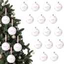 12 Pcs Pink Bow Coquette Christmas Tree Ornaments Balls 2.4 Inch Pink White Christmas Tree Hanging Ornaments Plastic Ball with Ribbon for Xmas Tree Winter Bachelorette Party Holiday Home Decorations