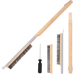 22'' Pizza Oven Brush with Stone Scraper, Includes 2 Brush Heads and Screwdriver, Works with Ooni Pizza Oven, Heat-Resistant Stainless-Steel 2-in-1 Pizza Stone Brush, Pizza Oven Brush and Accessories