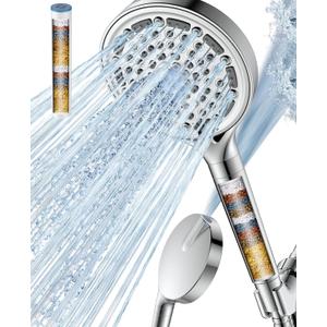 6 Spray Filtered Shower Head with Handheld, Huge 6-Inch High Pressure Detachable Showerhead with Filters, Chrome Water Softener Shower Head for Hard Water, Built-in Power Wash to Clean Tub