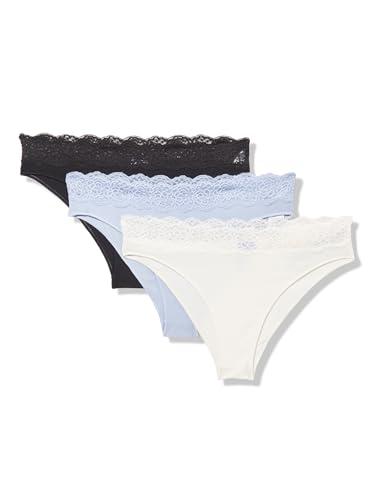 florence by mills Women's Lacey Cotton Stretch Bikini 3 Pack, Black/Jet Stream/Zen Blue, X-Small