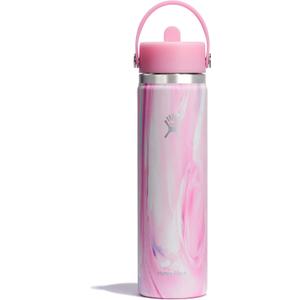 Hydro Flask Water Bottle - Insulated Stainless Steel - Wide Mouth Flex Straw Lid, Non Spill, Leakproof and Refillable in 24 Oz Jelly Pink