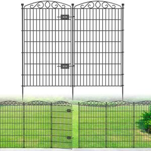 5 Panel No Dig Decorative Garden Fence with Gate - 48in H x 11.4 ft L, Tall Animal Barrier for Dogs Rabbits, Rustproof Metal Wire Panels for Yard, Patio, and Outdoor Border Use