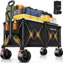 Collapsible Wagon Carts 570LBS Weight Capacity Foldable Beach Wagon with Big All-Terrain Wheels 330L Heavy Duty Utility Carts with Cup Holders for Camping, Garden, Sports, Grocery Black